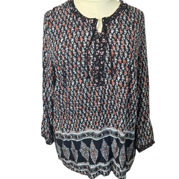 Ulla Popken Womens Plus Boho Top 20/22 Bohemian Flowy Peasant Festival Neutral - Picture 1 of 12